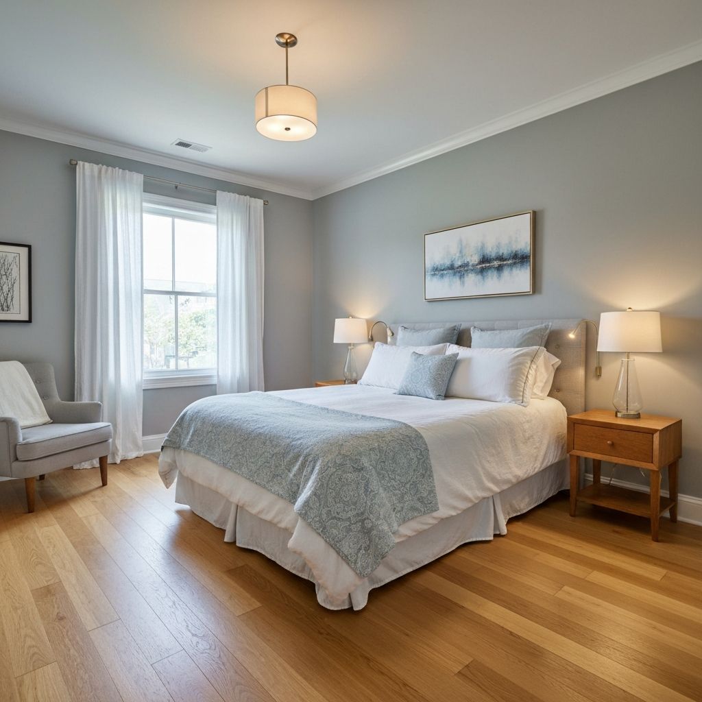 Bedroom with refinished hardwood floors