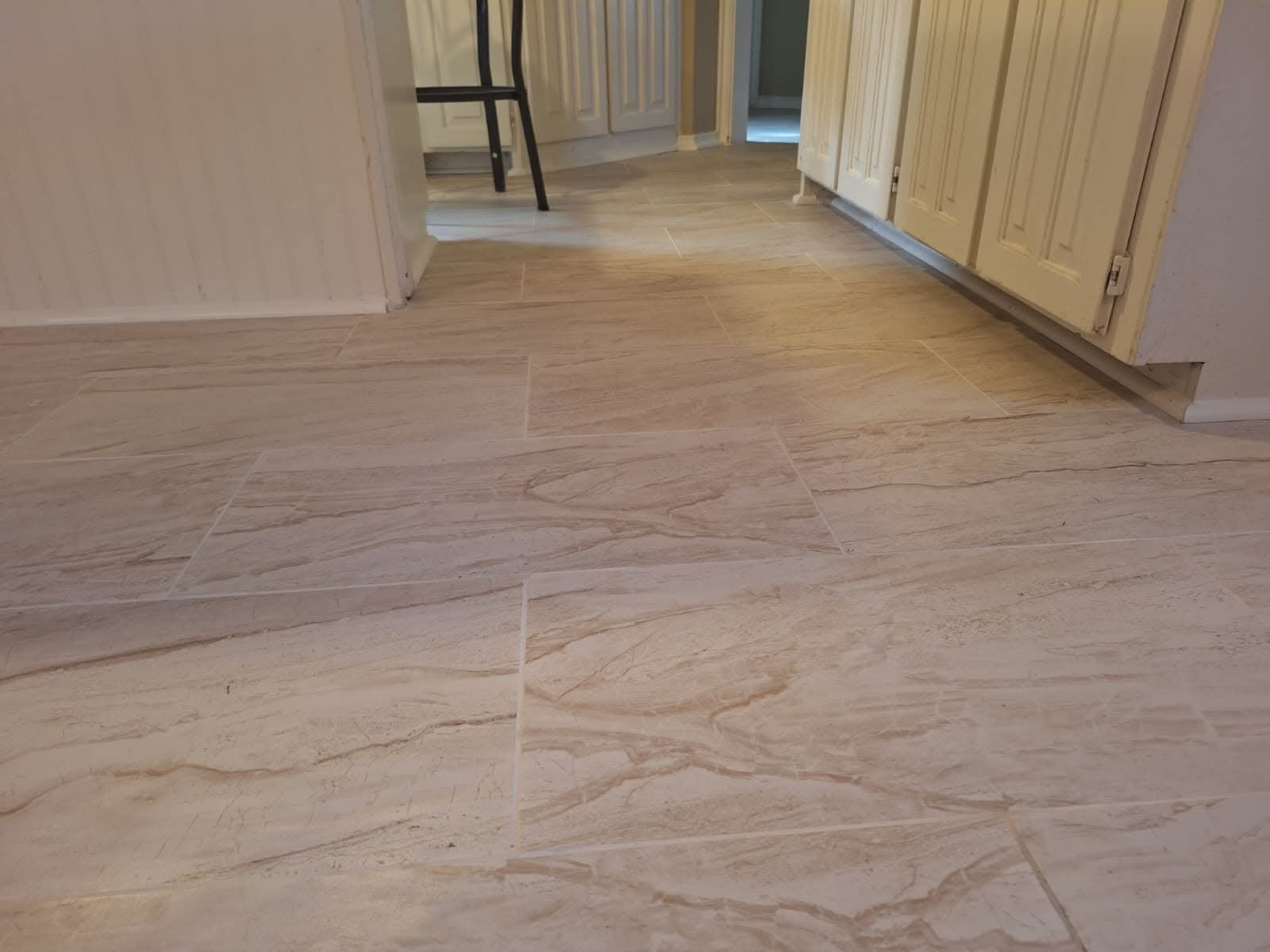 Marble tile flooring in kitchen