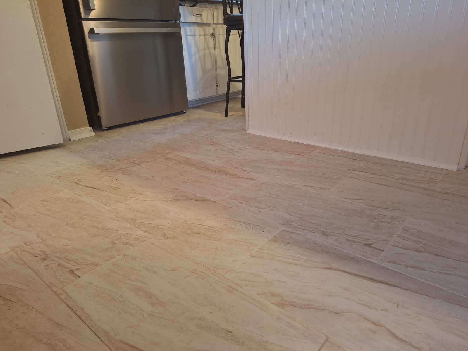Marble tile flooring in kitchen area